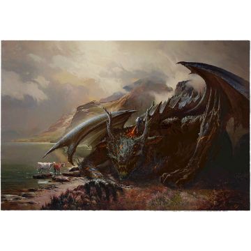 Canvas: Dragon & Wolf - 90 x 60 cm