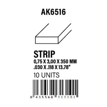 Strips 0.75 x 3.00 x 350mm - Styrene Strip
