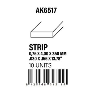 Strips 0.75 x 4.00 x 350mm - Styrene Strip