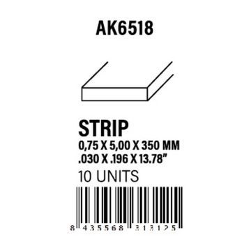 Strips 0.75 x 5.00 x 350mm - Styrene Strip