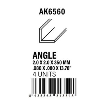 Angle 2.0 x 2.0 x 350mm - Styrene Strip