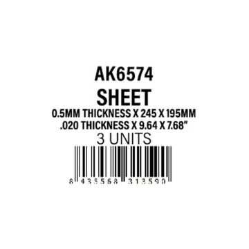 0.5mm thickness x 245 x 195mm - Styrene Sheet