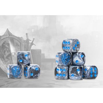 Hundred Kingdoms Logo on Steel Grey Marbled Dice
