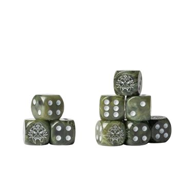 W'adrhun Logo on Dark Green Marbled Dice