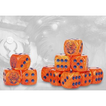 Weaver Courts Logo on Peach Marbled Dice with Navy Blue Pips