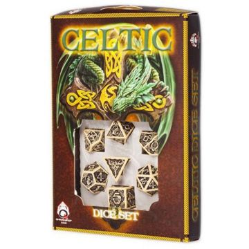 Celtic 3D Revised Dice Set - Beige & Black 