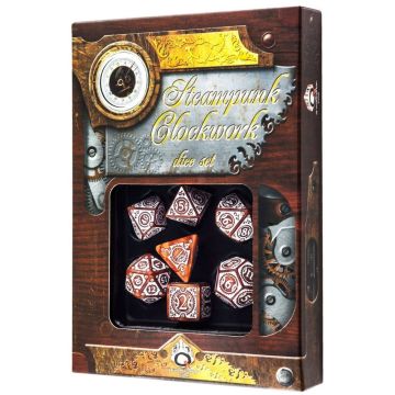 Steampunk Clockwork Dice Set - Caramel & White