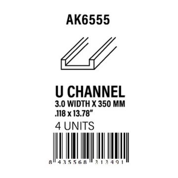 U Channel 3.0 width x 350mm - Styrene Strip