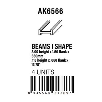 Beams I Shape 3.0 X 1.5 X 350mm X 4 Units Styrene