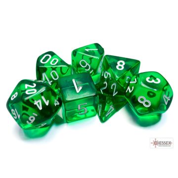 Green / White: Translucent Polyhedral Dice Set - Chessex