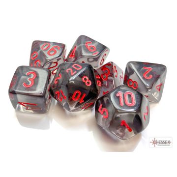Smoke / Red: Translucent Polyhedral Dice Set - Chessex
