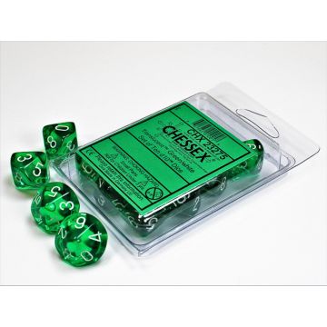 Green / White: Translucent Set of Ten d10s - Chessex