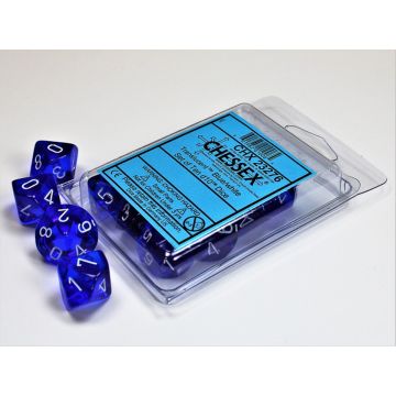 Blue / White: Translucent Set of Ten d10s - Chessex