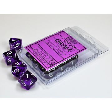 Purple / White: Translucent Set of Ten d10s - Chessex
