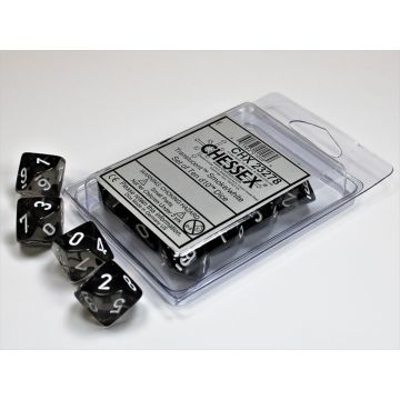 Smoke / White: Translucent Set of Ten d10s - Chessex