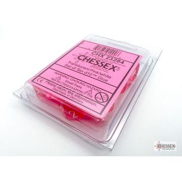 Pink / White: Translucent Set of Ten d10s - Chessex