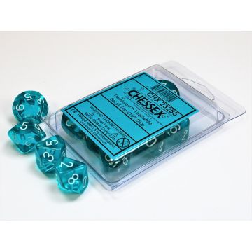 Teal / White: Translucent Set of Ten d10s - Chessex