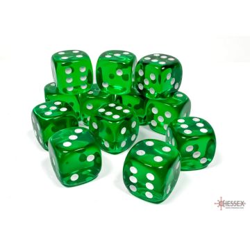 Green / White: Translucent 16mm d6 Dice Block - Chessex