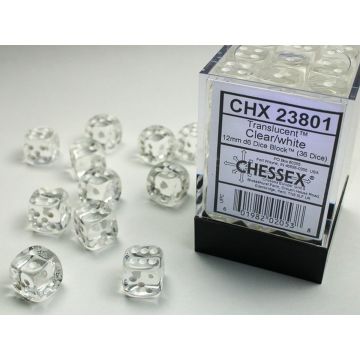 Clear / White: Translucent 12mm d6 Dice Block - Chessex