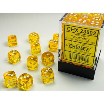 Yellow / White: Translucent 12mm d6 Dice Block - Chessex