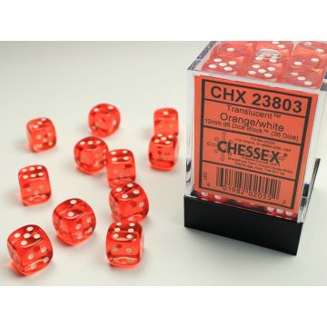 Orange / White: Translucent 12mm d6 Dice Block - Chessex