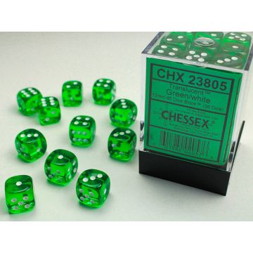 Green / White: Translucent 12mm d6 Dice Block - Chessex