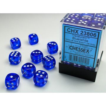 Blue / White: Translucent 12mm d6 Dice Block - Chessex