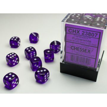 Purple / White: Translucent 12mm d6 Dice Block - Chessex