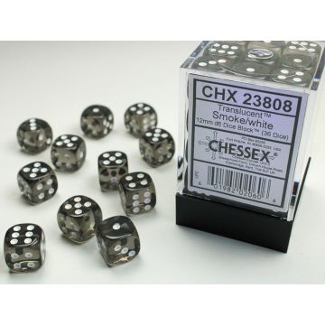 Smoke / White: Translucent 12mm d6 Dice Block - Chessex