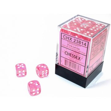 Pink / White: Translucent 12mm d6 Dice Block - Chessex