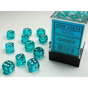 Teal / White: Translucent 12mm d6 Dice Block - Chessex