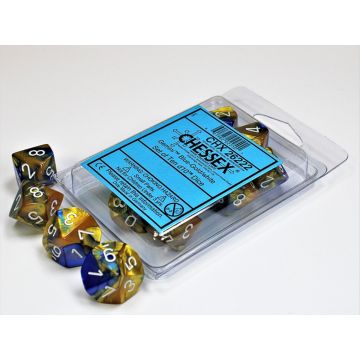 Blue & Gold / White: Gemini Set of Ten d10s - Chessex