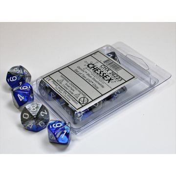 Blue & Steel / White: Gemini Set of Ten d10s - Chessex