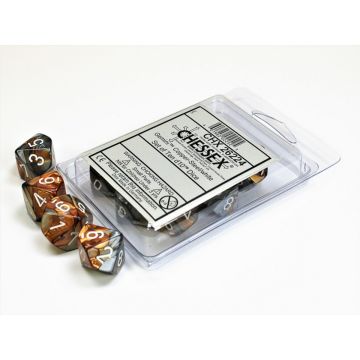 Copper & Steel / White: Gemini Set of Ten d10s - Chessex