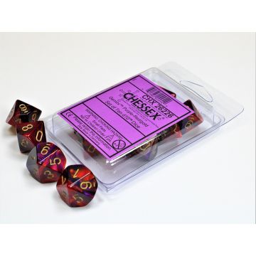 Purple & Red / Gold: Gemini Set of Ten d10s - Chessex