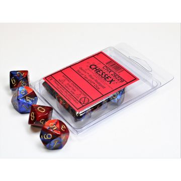 Blue & Red / Gold: Gemini Set of Ten d10s - Chessex