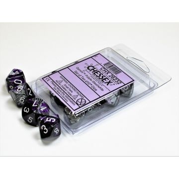 Purple & Steel / White: Gemini Set of Ten d10s - Chessex
