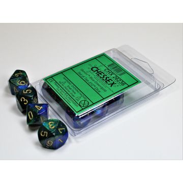 Blue & Green / Gold: Gemini Set of Ten d10s - Chessex