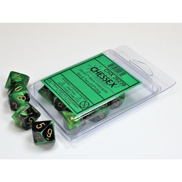 Black & Green / Gold: Gemini Set of Ten d10s - Chessex