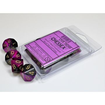 Black & Purple / Gold: Gemini Set of Ten d10s - Chessex