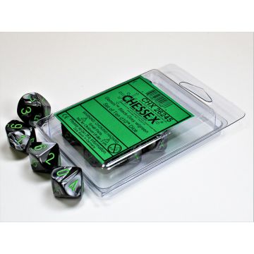 Black & Grey / Green: Gemini Set of Ten d10s - Chessex