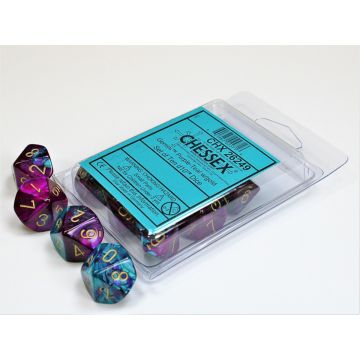 Purple / Teal & Gold: Gemini Set of Ten d10s - Chessex