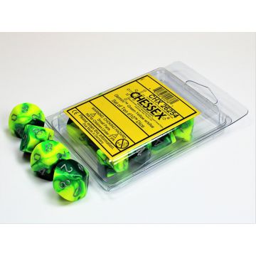 Green & Yellow / Silver: Gemini Set of Ten d10s - Chessex
