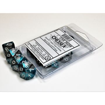 Steel / Teal & White: Gemini Set of Ten d10s - Chessex