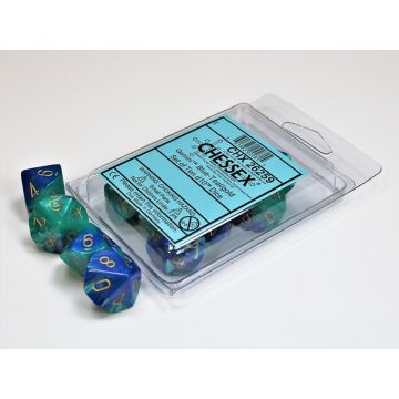 Blue & Teal / Gold: Gemini Set of Ten d10s - Chessex