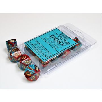 Red & Teal / Gold: Gemini Set of Ten d10s - Chessex