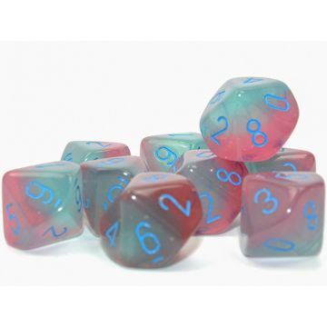 Gel Green & Pink / Blue Luminary: Gemini Set of Ten d10s - Chessex