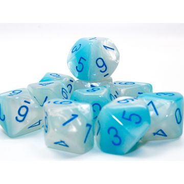 Pearl Turquoise & White / Blue Luminary: Gemini Set of Ten d10s - Chessex