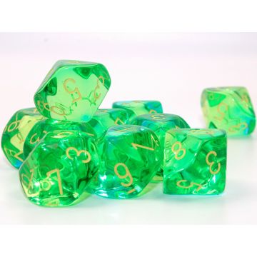 Green & Teal / Yellow: Gemini Translucent Set of Ten d10s - Chessex