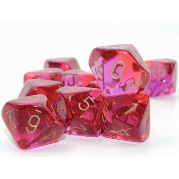 Red & Violet / Gold: Gemini Translucent Set of Ten d10s - Chessex